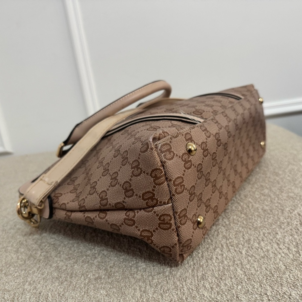 Chic Brown Satchel with Logo Pattern - image 8